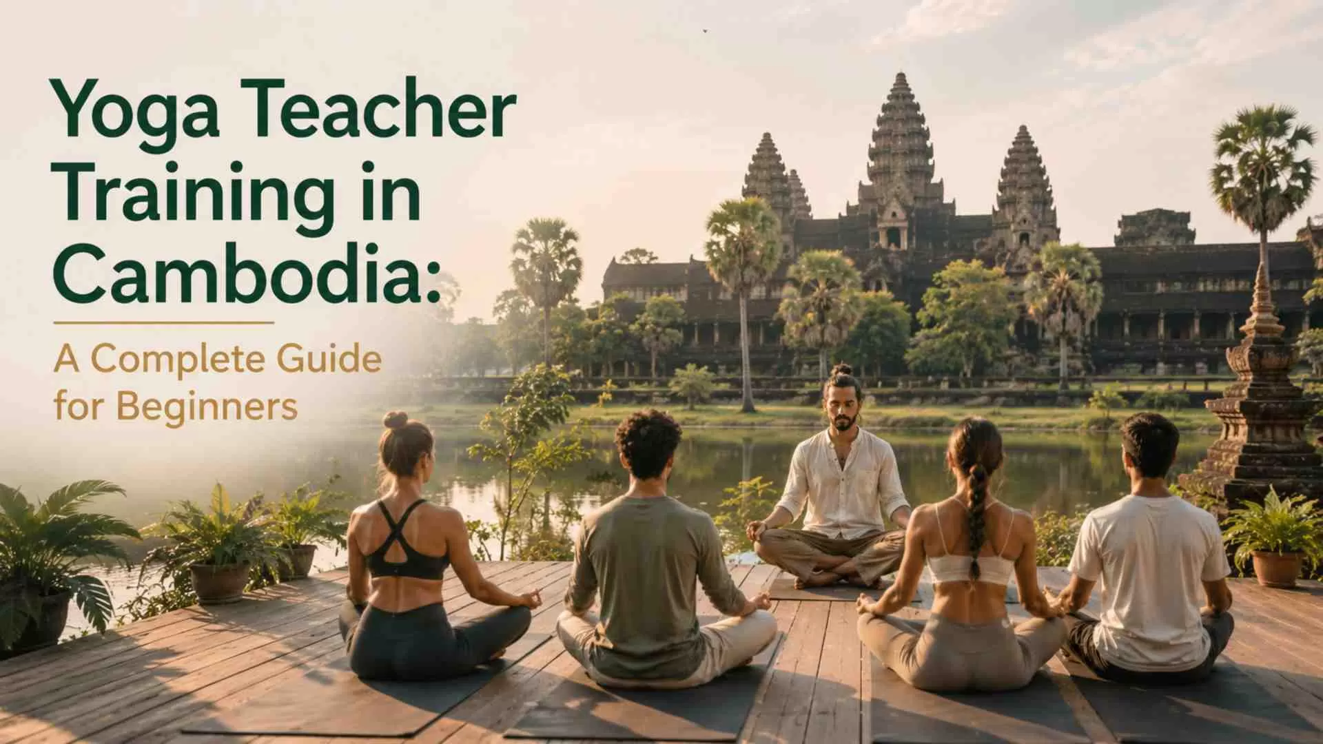 Yoga practitioner on a mat at sunrise near the Angkor temples in Siem Reap, Cambodia